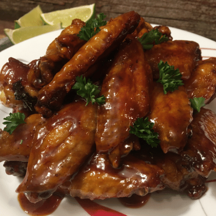 Barbecued chicken wings.