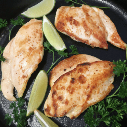 Pan sautéed chicken breast with lime and parsley.