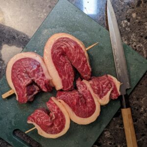 Wagyu beef coulotte prepared as Picanha before cooking.