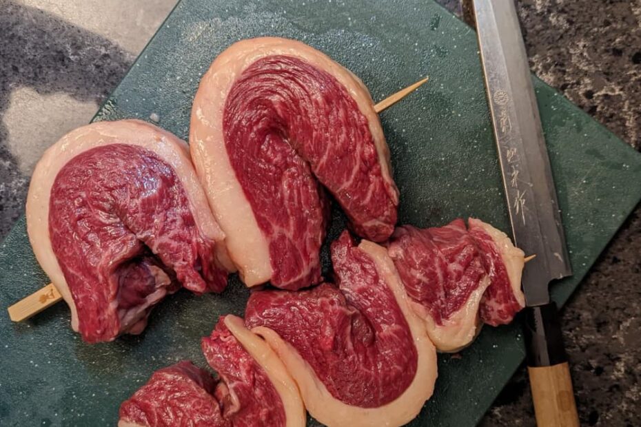 Wagyu beef coulotte prepared as Picanha before cooking.